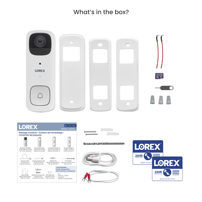 Lorex 2K Wi-Fi Video Doorbell (Battery-Operated) with Wi-Fi Chimebox (32GB)